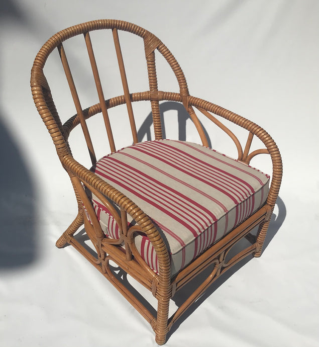Pair of Original 1970's Bamboo Chairs and Table with Upholstered Cushions