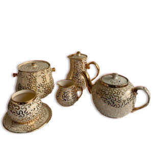 Vintage Cream And Gold Squiggle Tea And Coffee Set