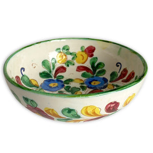 Hand Painted and Etched Italian Floral Fruit Bowl