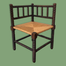 Load image into Gallery viewer, Antique Bobbin Corner Chair with Rush Seat Pad
