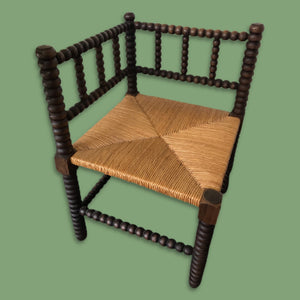 Antique Bobbin Corner Chair with Rush Seat Pad