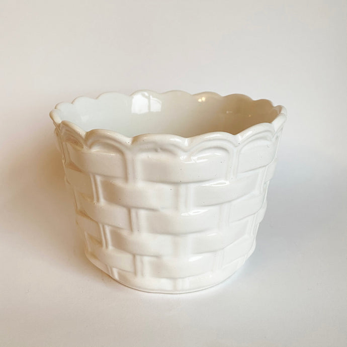 Vintage Basket Weave Ceramic Plant Pot
