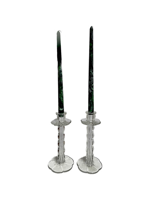 Vintage Pair of Glass Bobbin Candlestick Holders
