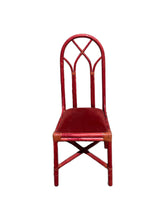 Load image into Gallery viewer, Six Vintage Bamboo Red Chairs With High Back and Red Velvet Seat Pad