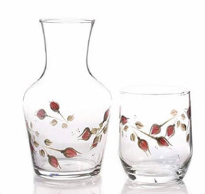 Hand painted Rose Carafe and Glass