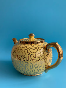 Vintage Yellow And Gold Squiggle Teapot