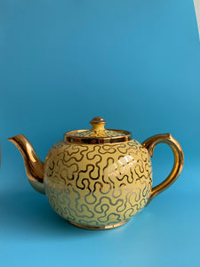 Vintage Yellow And Gold Squiggle Teapot