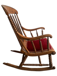 19th Century Walnut And Beech Bobbin Turned Rocking Chair C. 1840