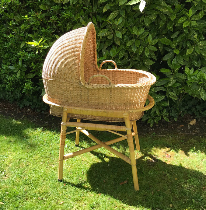 Vintage Rattan Moses Basket and Stand