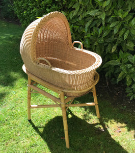Vintage Rattan Moses Basket and Stand
