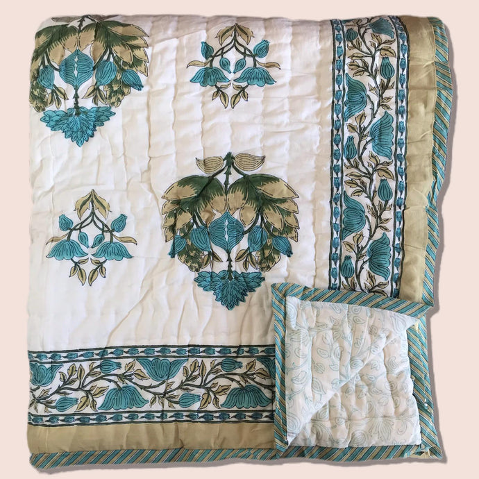 Hand Block Printed Indian Bedspread - OLIVIA