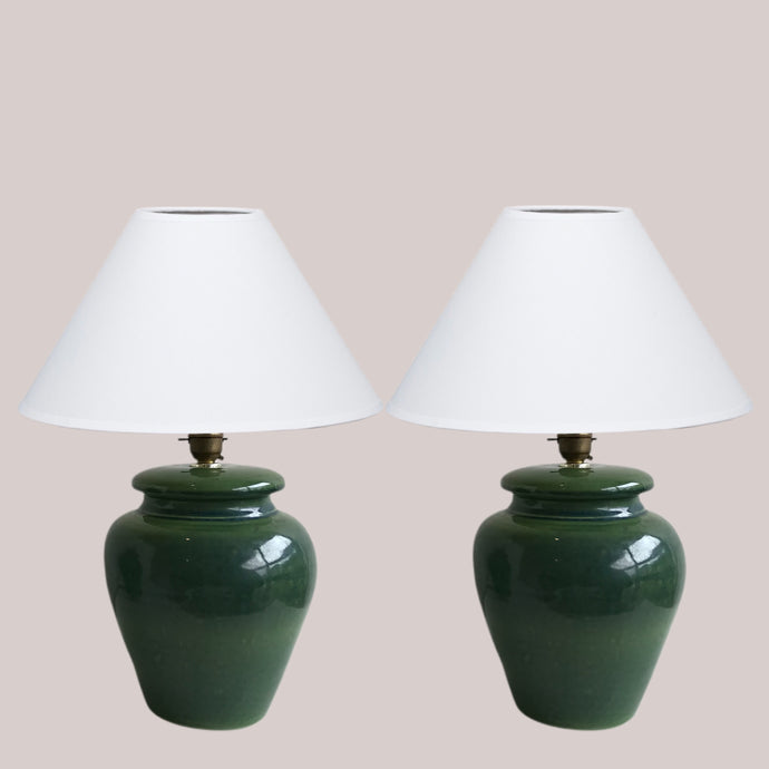 Pair of Vintage Green Ceramic Lamps