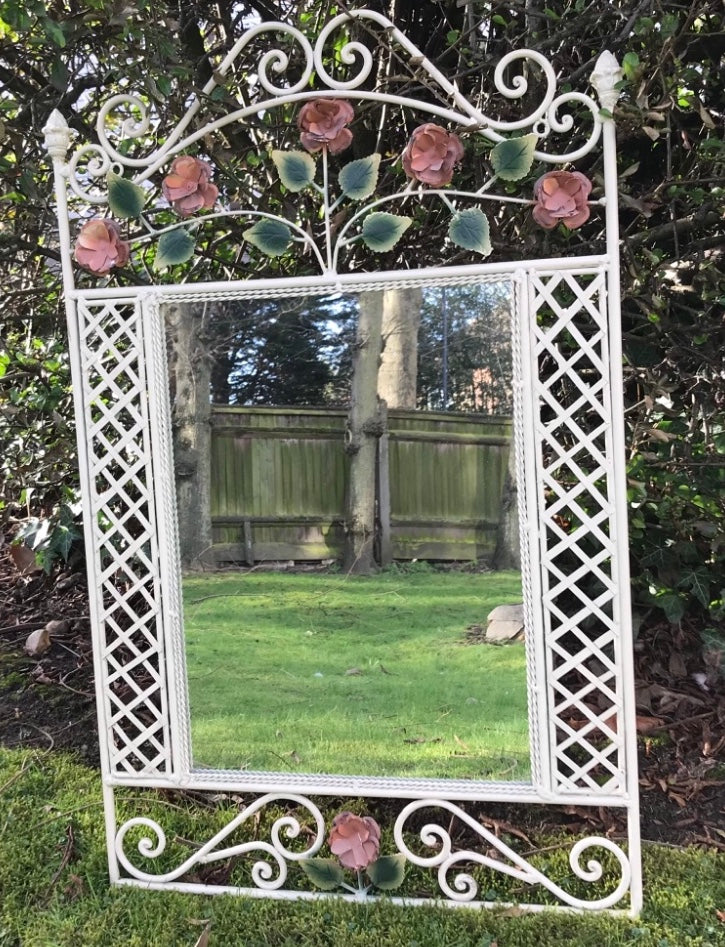 Large Vintage Tole Trellice Rose Mirror
