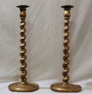 Pair of Tall Antique Brass Barley Twist Candlesticks