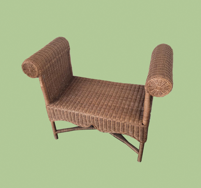 Vintage Roman Style Wave Rattan Bench