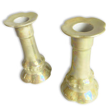 Load image into Gallery viewer, Vintage Pair of Scalloped Ceramic Lustreware Candlesticks