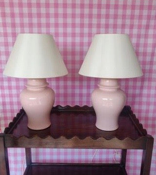 Pair of Pink Vintage Ceramic Ginger Jar Urn Table Lamps