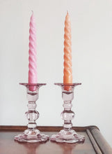 Load image into Gallery viewer, Pair of Lilac Scalloped Glass Candlesticks
