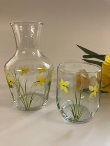 Hand Painted Daffodil Carafe and Glass