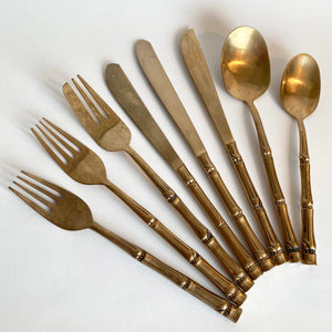 Vintage Bamboo 32 Piece Brass Cutlery Set