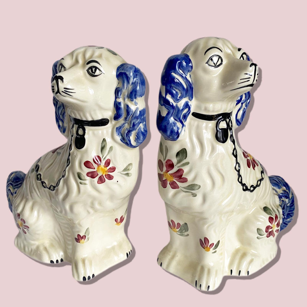Antique Pair of Hand Painted Staffordshire Dogs
