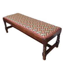 Load image into Gallery viewer, Victorian Bench / Footstool with Hand Stitched Needlepoint Seat Pad and Barley Twist Legs