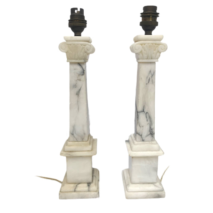 Pair of Marble Hand Carved Roman Lamp Bases