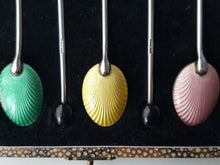 Load image into Gallery viewer, Antique Harlequin Enamelled Shell Coffee Spoons