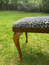 Load image into Gallery viewer, Antique Bench Upholstered in Colefax and Fowler Velvet Leopard Print Fabric