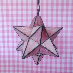 Vintage Pink Glass Star Hanging Pendent Light