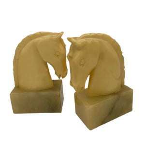 Pair of Vintage Italian Onyx and Alabaster Horse Bookends