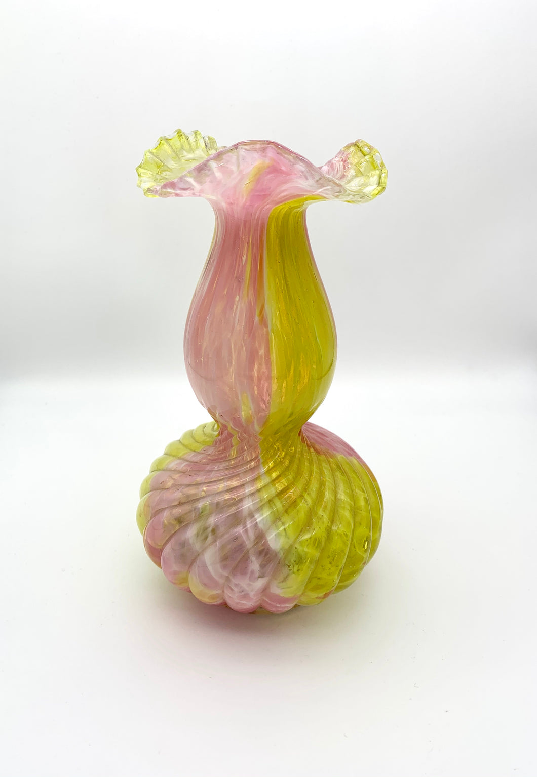 Antique Pink and Yellow Frill Vase