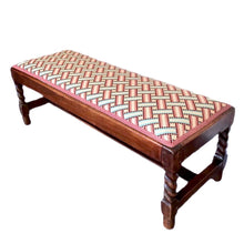 Load image into Gallery viewer, Victorian Bench / Footstool with Hand Stitched Needlepoint Seat Pad and Barley Twist Legs