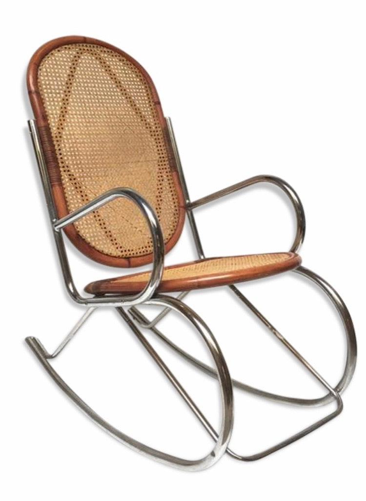 Chrome and Cane Mid Century rocking chair