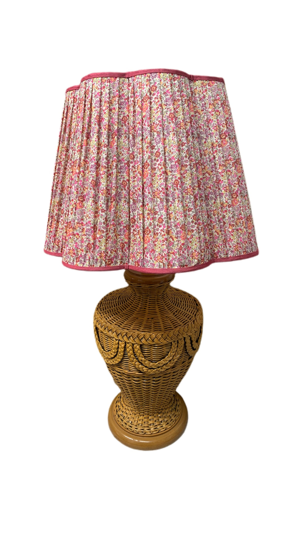 Vintage Basket Woven Lamp with Silk Liberty of London Lampshade