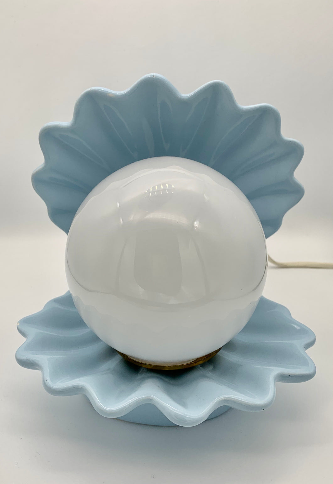 1960's Baby Blue Ceramic Shell Lamp
