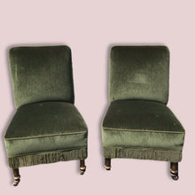 Load image into Gallery viewer, Pair of Green Velvet Chairs with Tasseled Trim