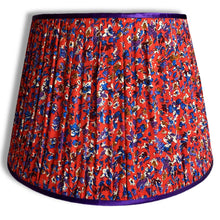 Load image into Gallery viewer, Red and Blue Floral Handmade Gathered Silk-lined Lampshades