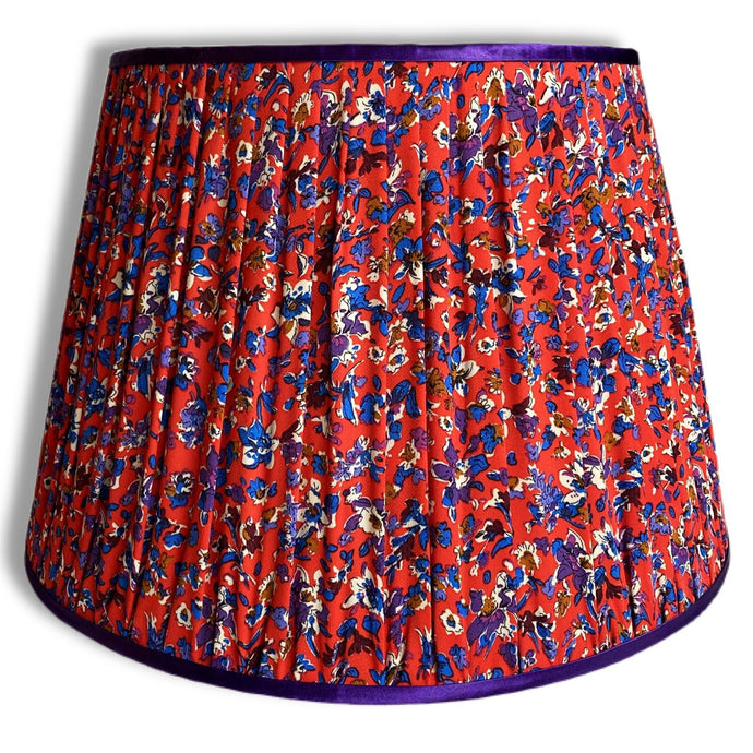 Red and Blue Floral Handmade Gathered Silk-lined Lampshades