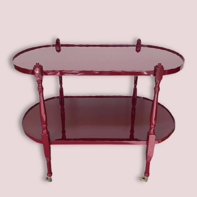 Hand Lacquered Two Tiered Side Table on Brass Castors