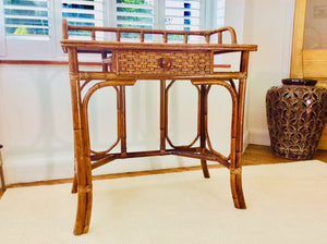 1970s Bamboo and Wicker Desk / Small Dressing Table