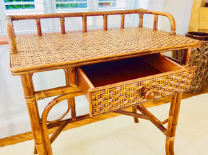 1970s Bamboo and Wicker Desk / Small Dressing Table